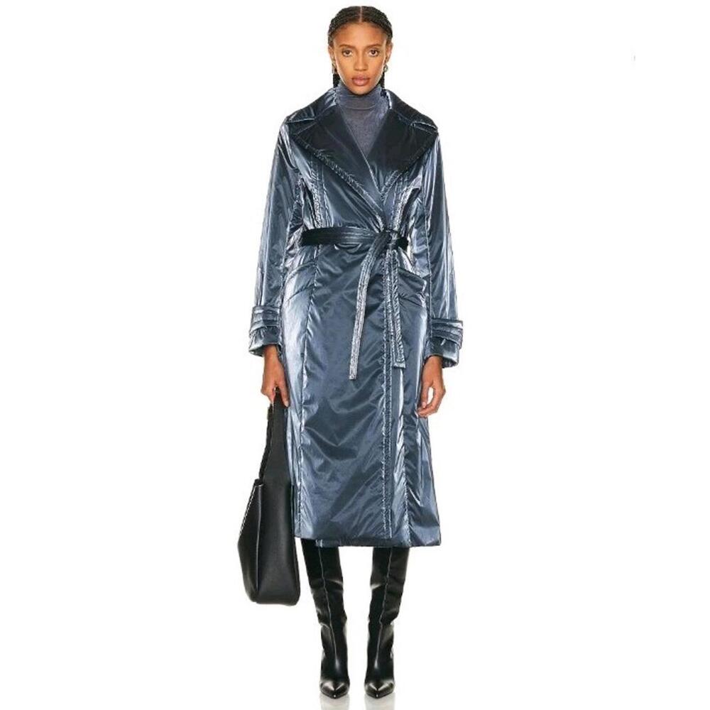 RtA Nylon Iridescent Puffer Slate Blue Trench Coat S $594 NWT FARFETCH